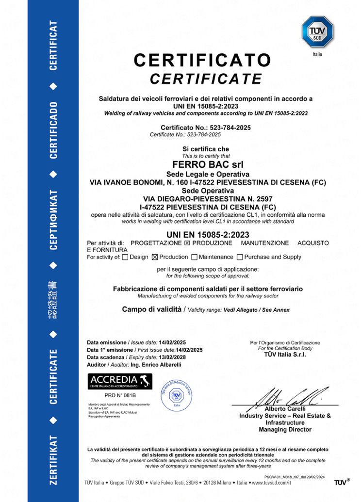 Certificate UNI EN 15085-2 ExtC 1:2023