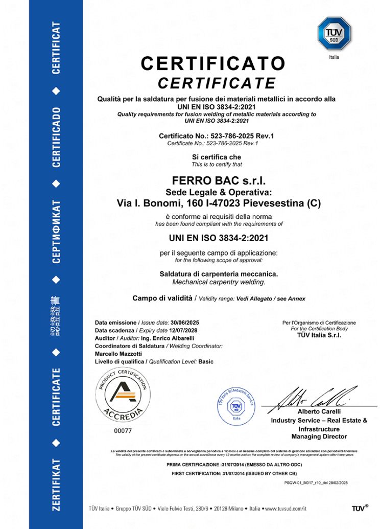Certificate ISO EN ISO 3834-2:2021